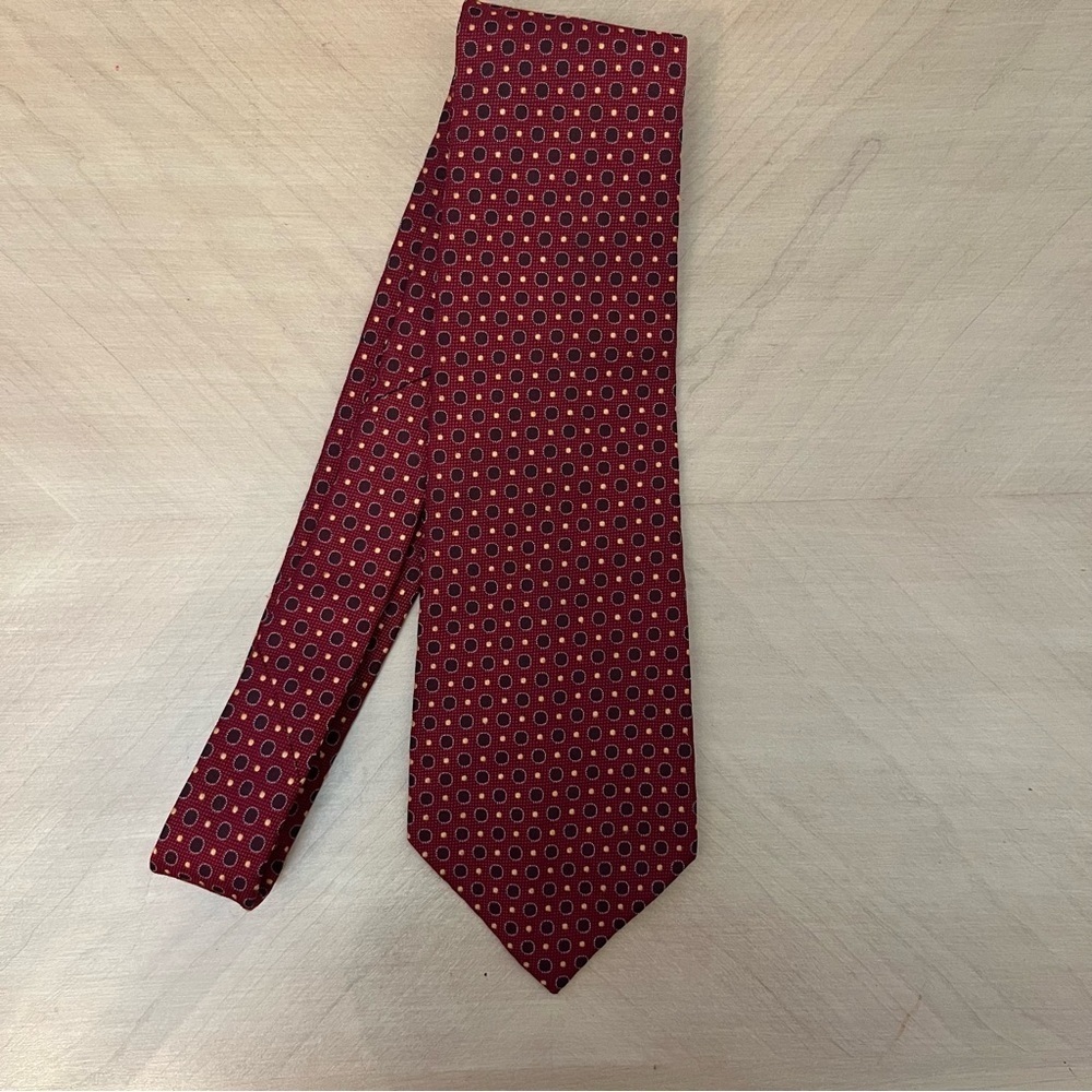 Christian Dior Vintage Polyester 4” Wide Dotted Red Gold and Black Tie